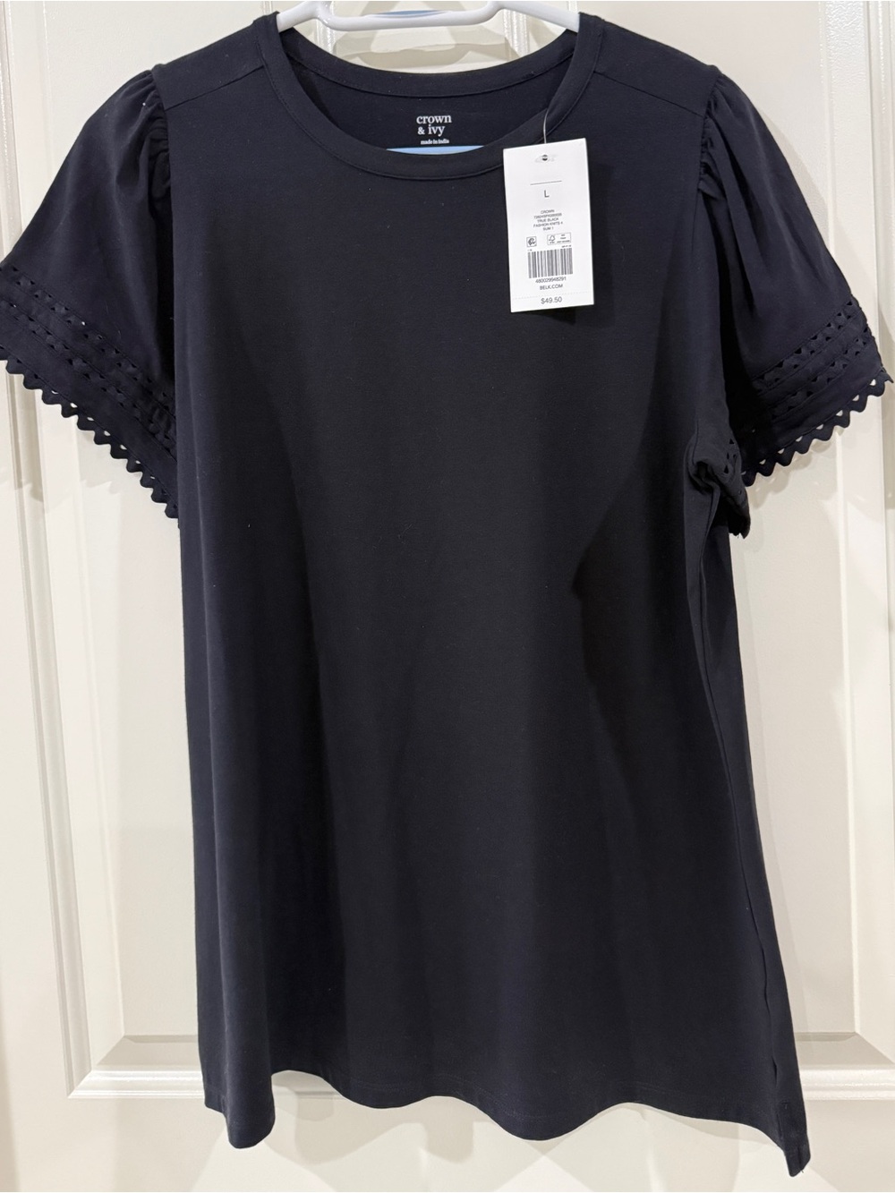 crown & ivy Black Eyelet Short Sleeve T-shirt